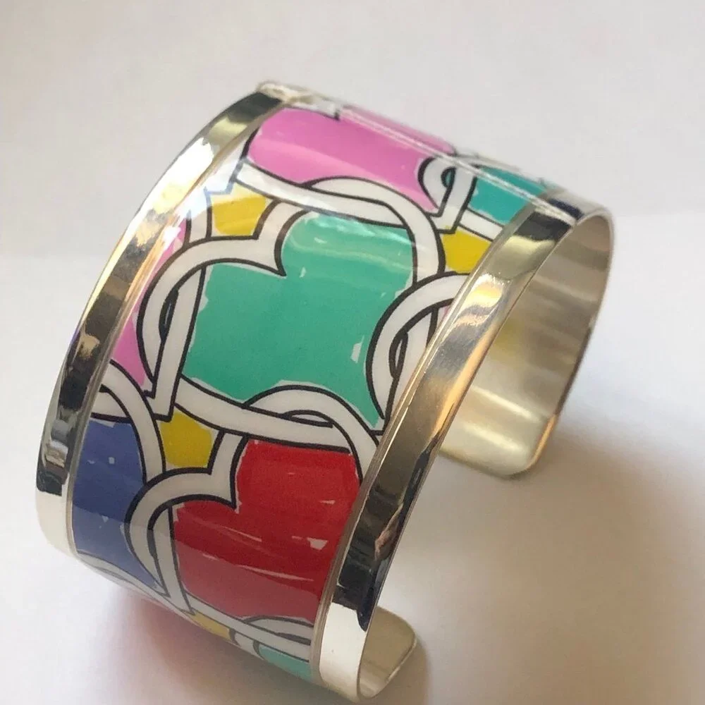 Brighton Multicolor Enamel Cuff Bracelet - Pink, Teal, Red, Yellow, Blue - Picture 2 of 6